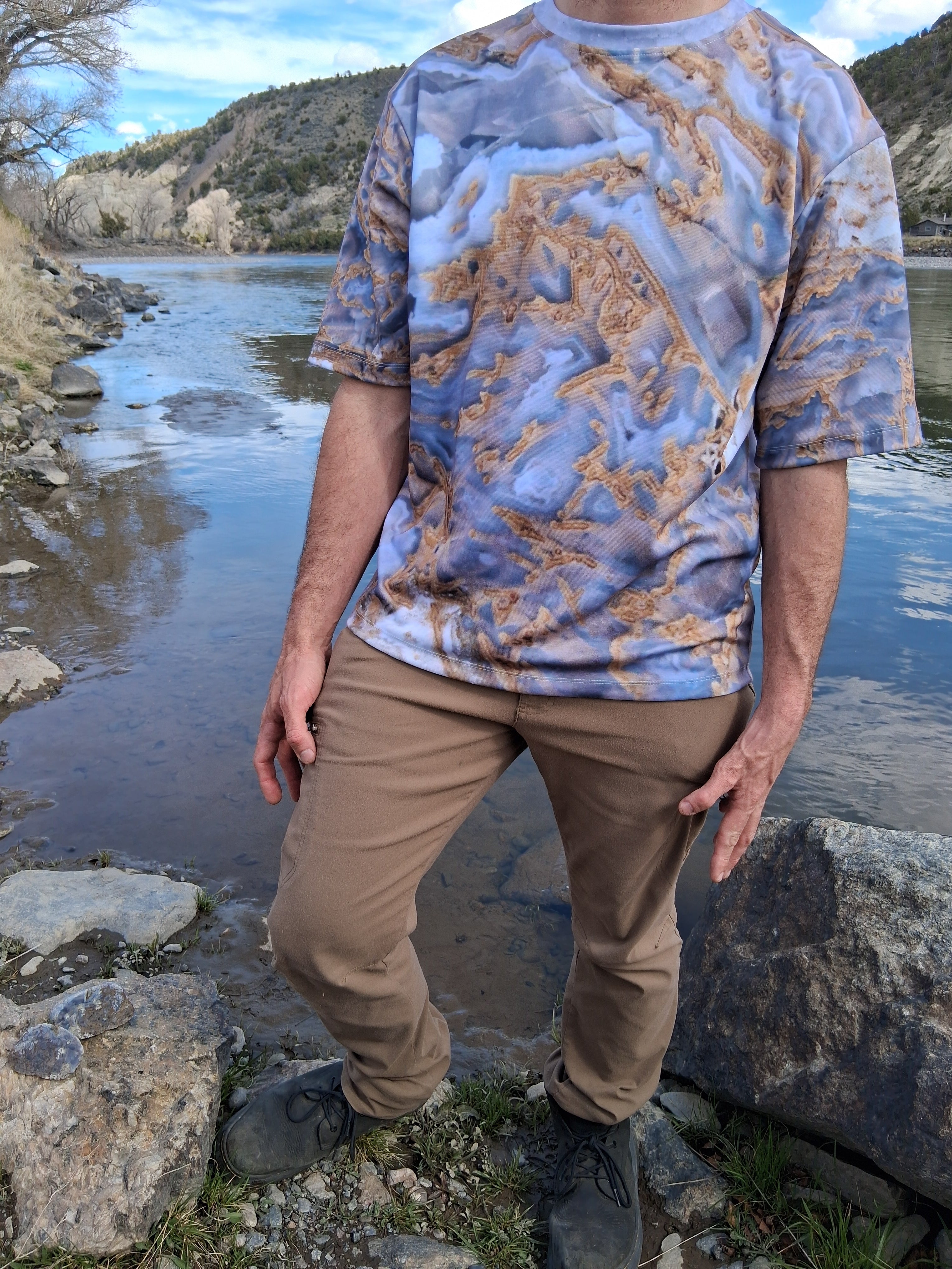 Specimen 001F: Blue&Ochre Filigree Montana Agate Men's Fashion Tee